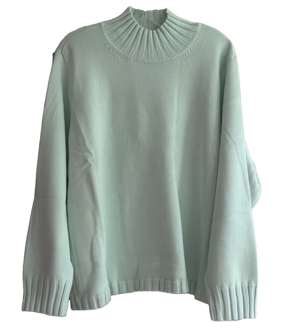 Denim & Co. Stretch Mockneck Pullover Sweater Mint Green Size 2X QVC A66504 NIP
